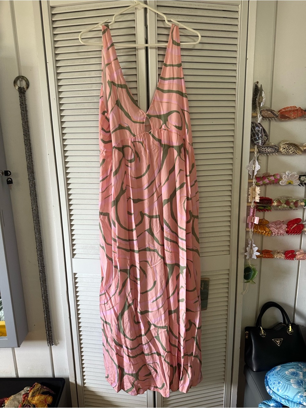 Pink Abstract-Print V-Neck Swim Coverup Maxi